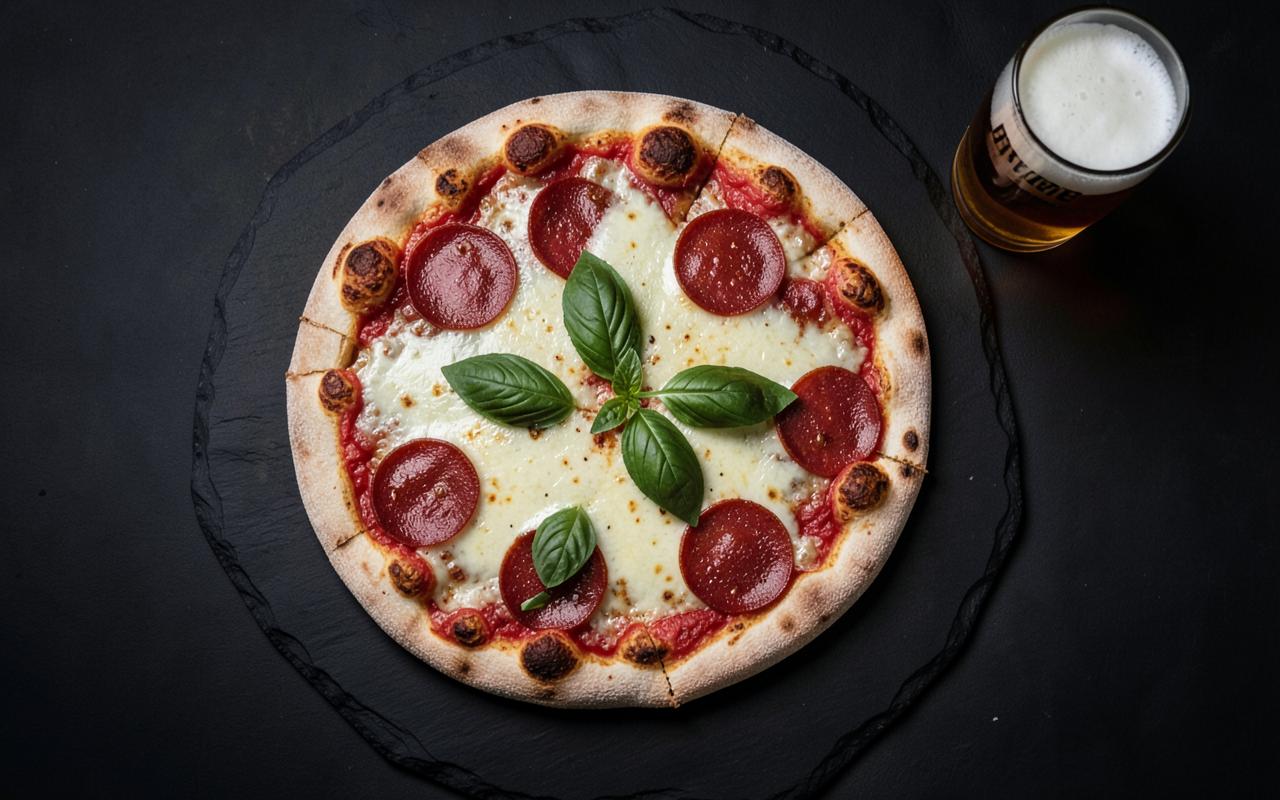 Pepperoni pizza and a cold beer at J's American Pub
